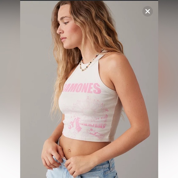 AE Cropped High-Neck Ramones Graphic Tank Top - Picture 2 of 5